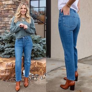 RE/DONE 70s Stove Pipe High Rise Straight Leg Crop Jeans Dusted Blue Size 26 NEW